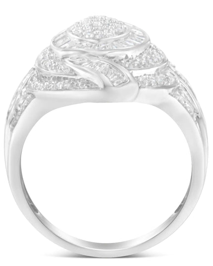.925 Sterling Silver & 1-1/8 Cttw Diamond Marquise Shaped Cluster Triple Halo Knot Cocktail Fashion Ring (I-J Color, I2-I3 Clarity)