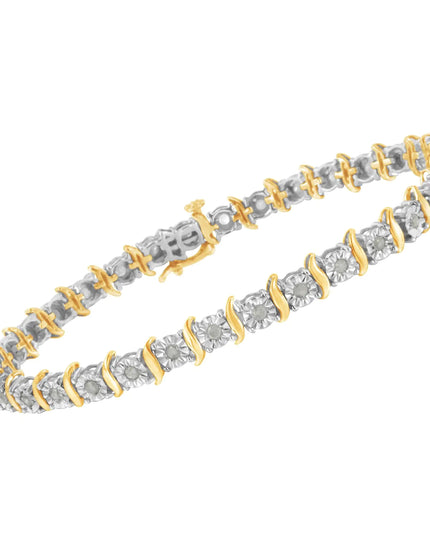 .925 Sterling Silver 1.0 Cttw Diamond S-Curve Link Miracle-Set Tennis Bracelet (I-J Color, I3 Clarity)