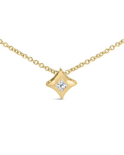 10K Gold 1/10 Cttw Bezel Set Solitaire Princess Cut Diamond Kite Shaped Pendent Necklace - 18" Inches