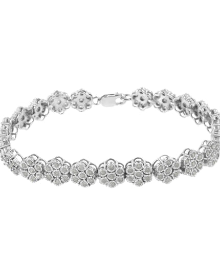 .925 Sterling Silver 2.0 cttw Diamond 7 Stone Floral Cluster Link Bracelet (I-J Color, I3 Clarity) -7.25"