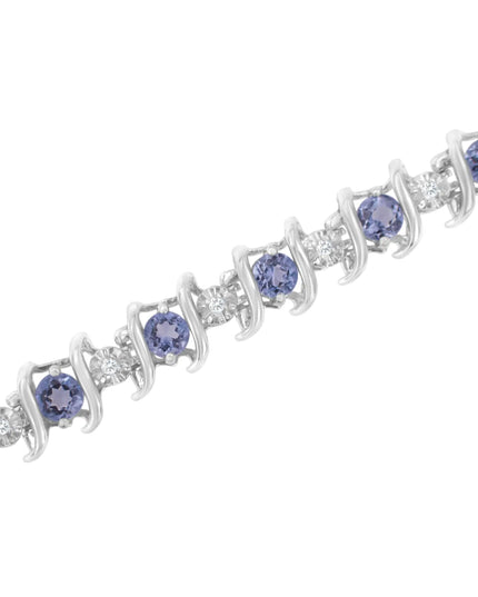 .925 Sterling Silver Lab-Grown Birthstone and 1/6 Cttw Round Diamond Tennis Bracelet (H-I Color, I1-I2 Clarity)