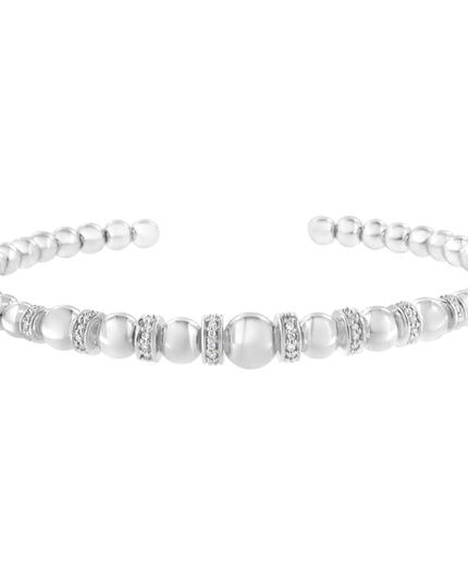 .925 Sterling Silver 1/4 Cttw Diamond Rondelle Graduated Ball Bead Cuff Bangle Bracelet (I-J color, I2-I3 clarity) - Fits wrists up to 7 1/2 inches