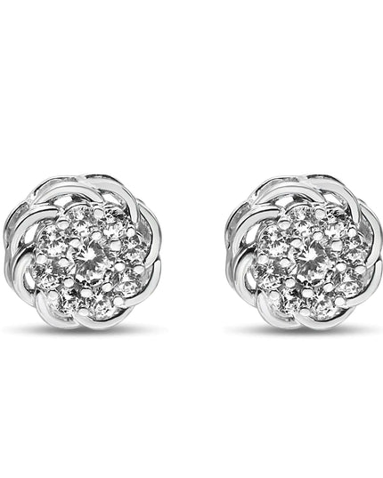 .925 Sterling Silver 1/2 Cttw Round Diamond Cluster Openwork Floral Halo Stud Earrings (I1-I2 Clarity, I-J Color)