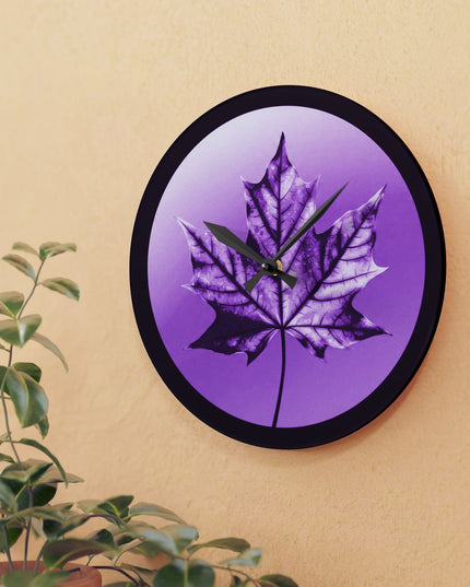 Purple Maple Leaf Acrylic Wall Clock, Round or Square, 10.75" x 10.75"