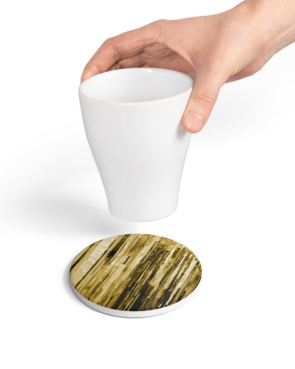 Striped Light Brown 4" x 4" Round Ceramic Coaster