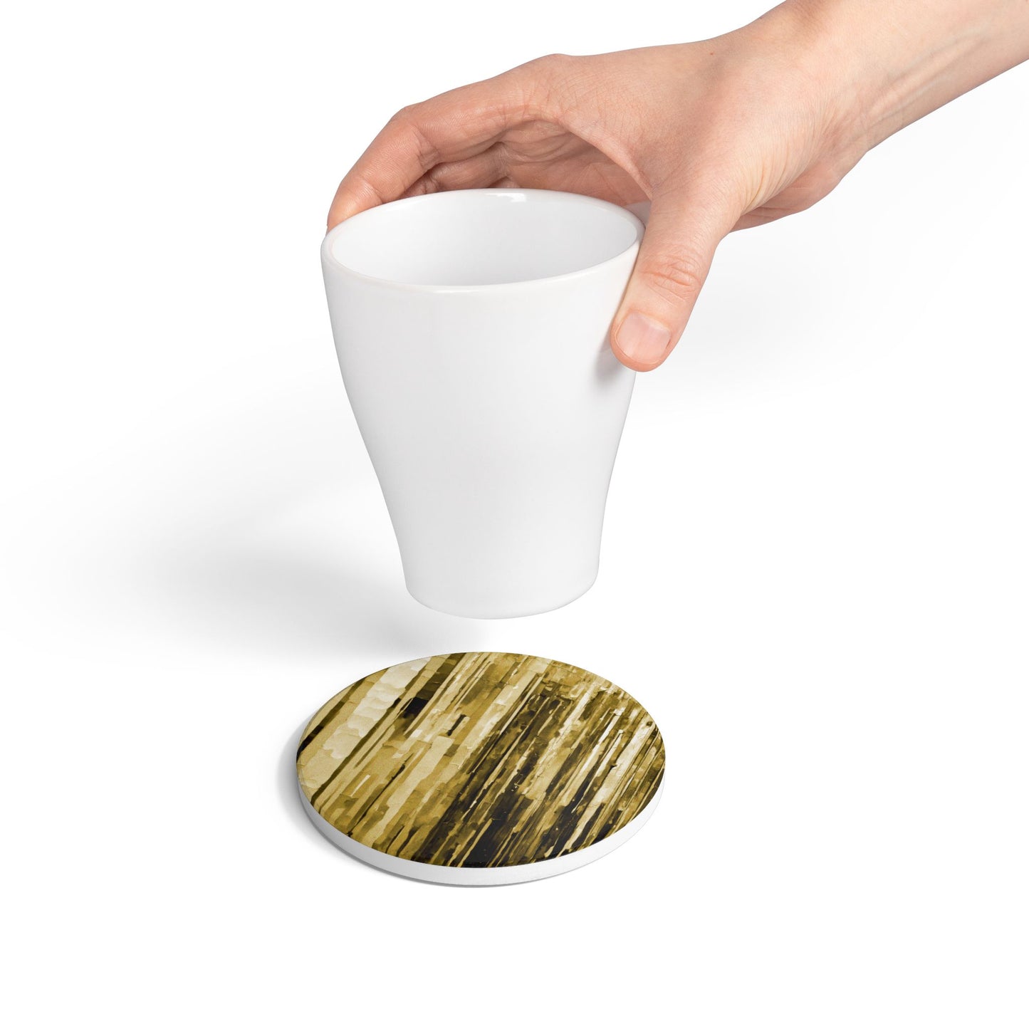 Striped Light Brown 4" x 4" Round Ceramic Coaster