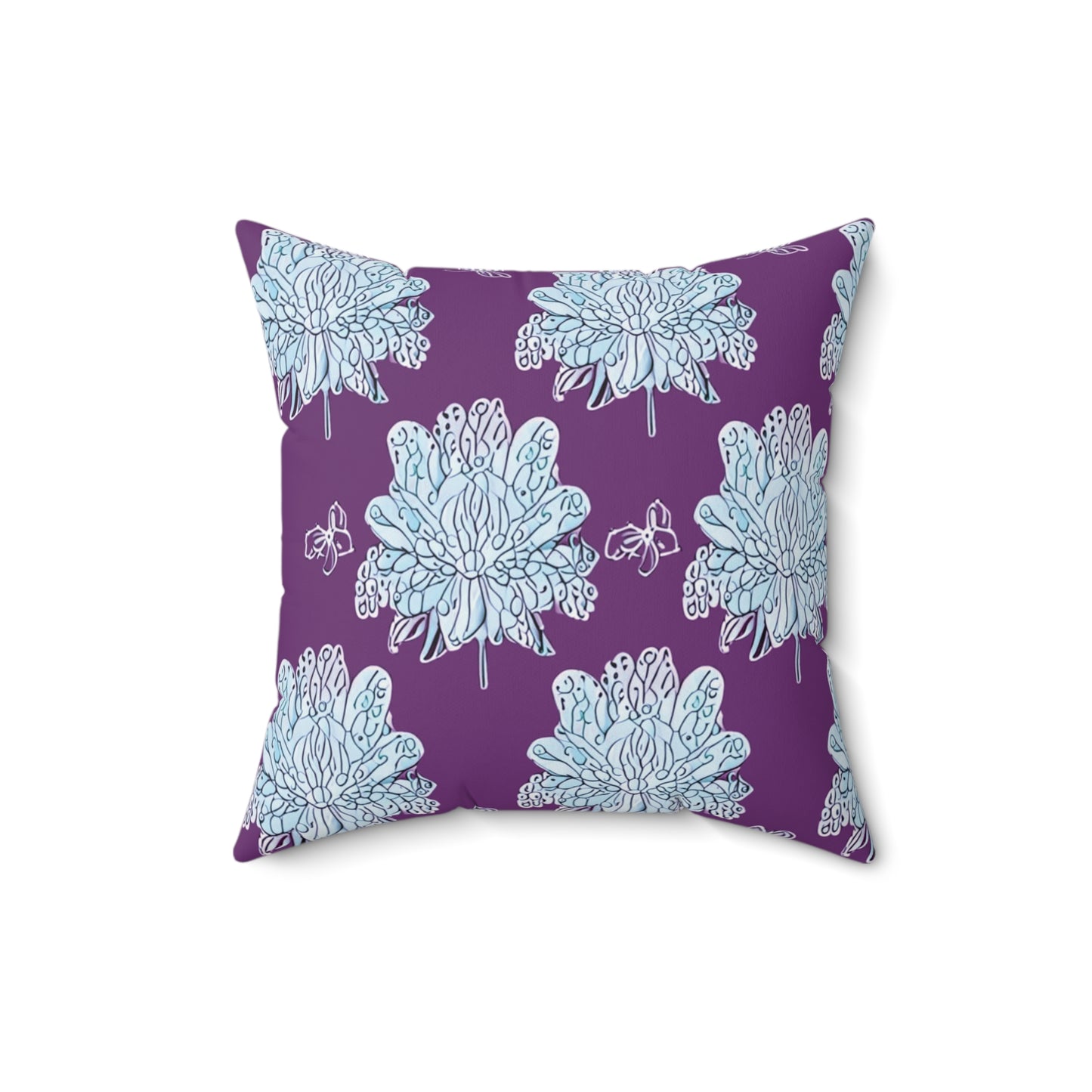 Blue Floral Butterflies 16" x 16" Faux Suede Square Pillow