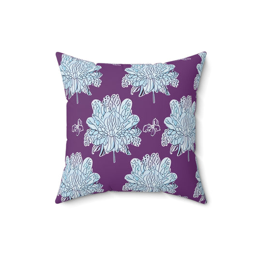Blue Floral Butterflies 16" x 16" Faux Suede Square Pillow