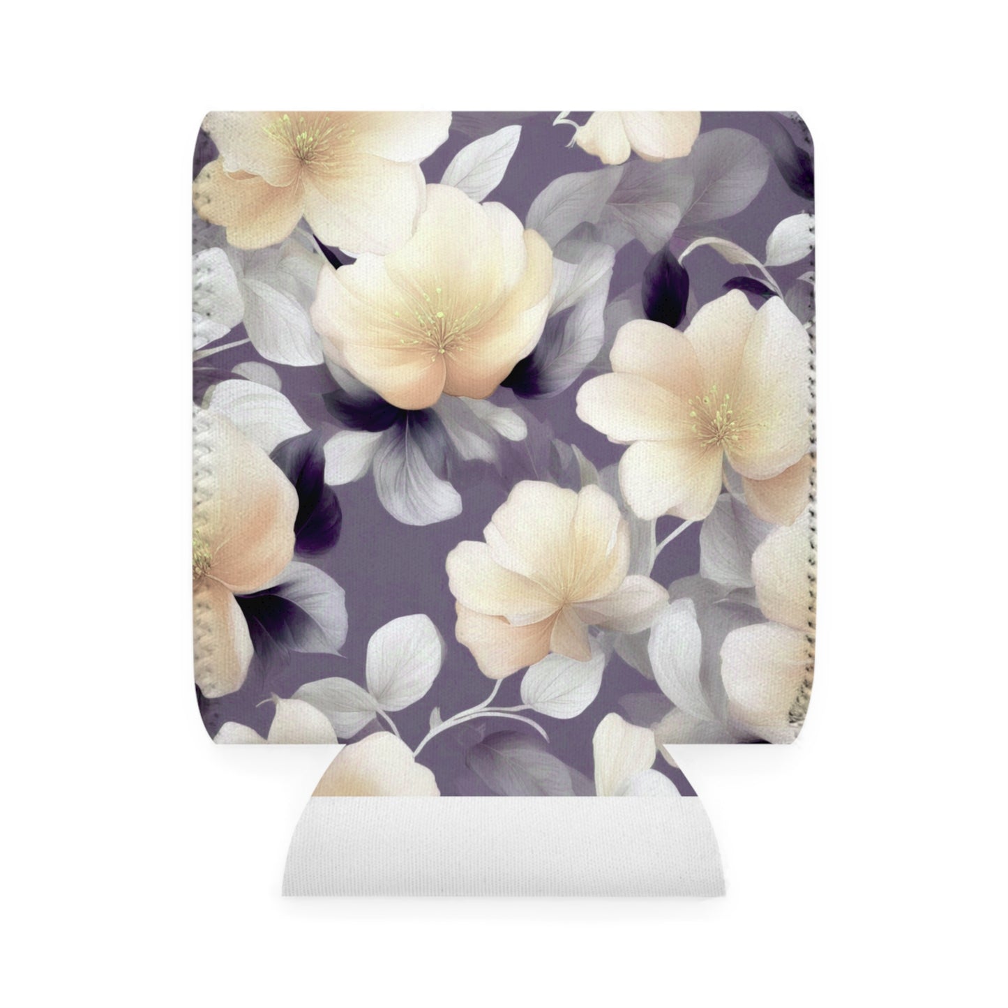 White Blush Floral Bunch 12 oz Can Cooler Sleeve