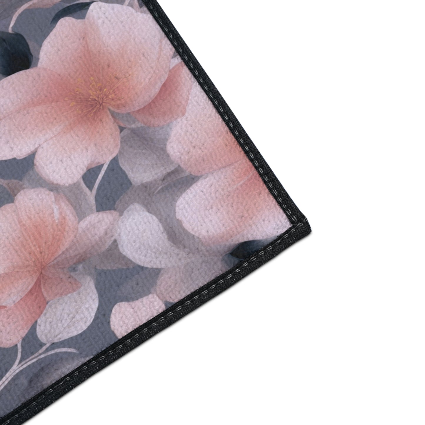 Peach and Blue Gray Floral Bunch Heavy Duty Floor Mat, 18" x 24"