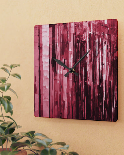 Striped Ruby Acrylic Wall Clock, Round or Square, 10.75" x 10.75"