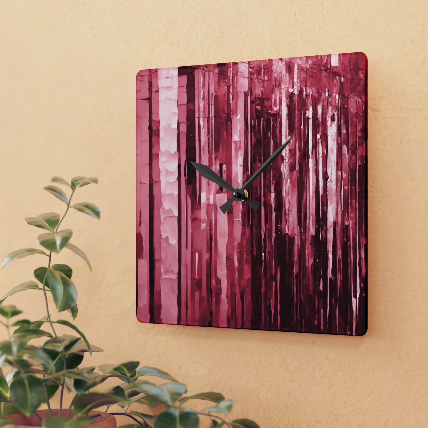 Striped Ruby Acrylic Wall Clock, Round or Square, 10.75" x 10.75"