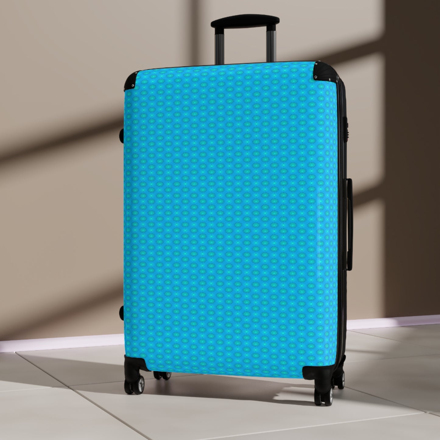 Light Blue Star-crossed Bodies Large Suitcase with built in lock, 4 double-wheels, telescopic handle, and ABS back hard-shell