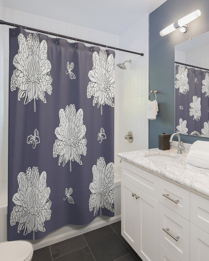 White Floral Butterflies Shower Curtain, 71" x 74"