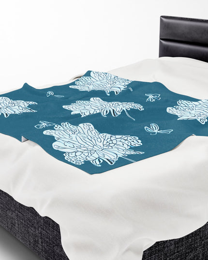 Tif Green White Floral Butterflies Velveteen Plush Blanket, 50" x 60"