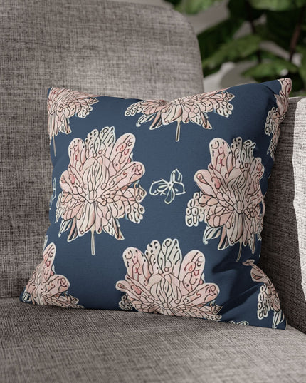 Rose White Floral Butterflies Spun Polyester Square Pillowcase, 14" x 14"