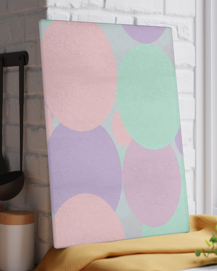 Pastel Peach and Soft Green Patches 11" x 15" Glass Cutting Board