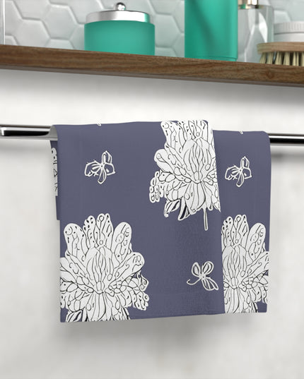 White Floral Butterflies Face Towel, 13" x 13"