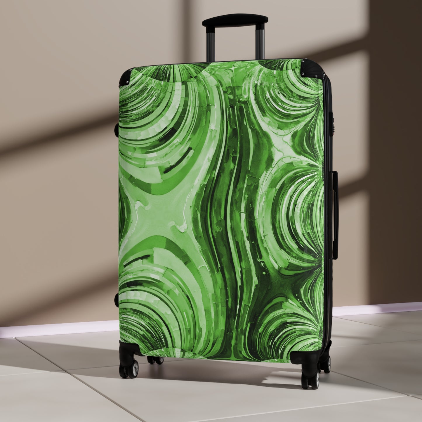 Uzi Spiral Mint Pastel Large Suitcase with built in lock, 4 double-wheels, telescopic handle, and ABS back hard-shell