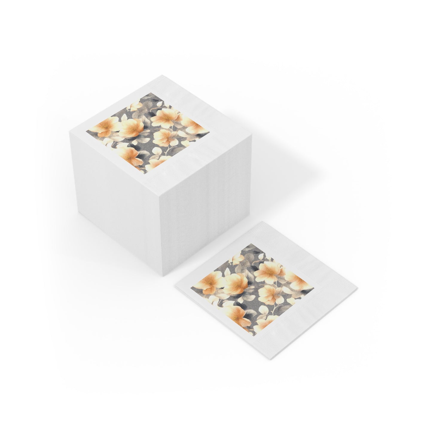 Soft Blossom Floral Bunch White Coined Napkins, 6.5" x 6.5"