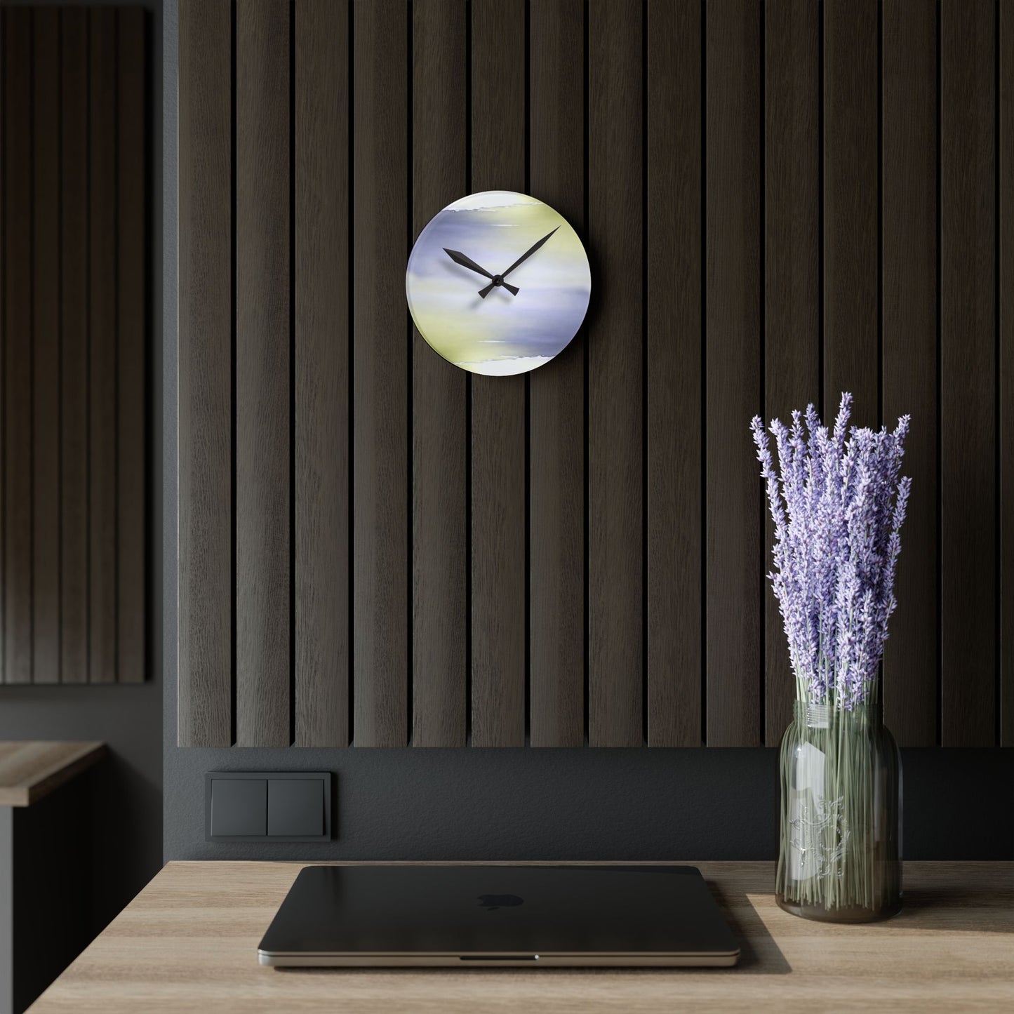 Lavender Sea Golden Fog Acrylic Round Wall Clock, 8" x 8"