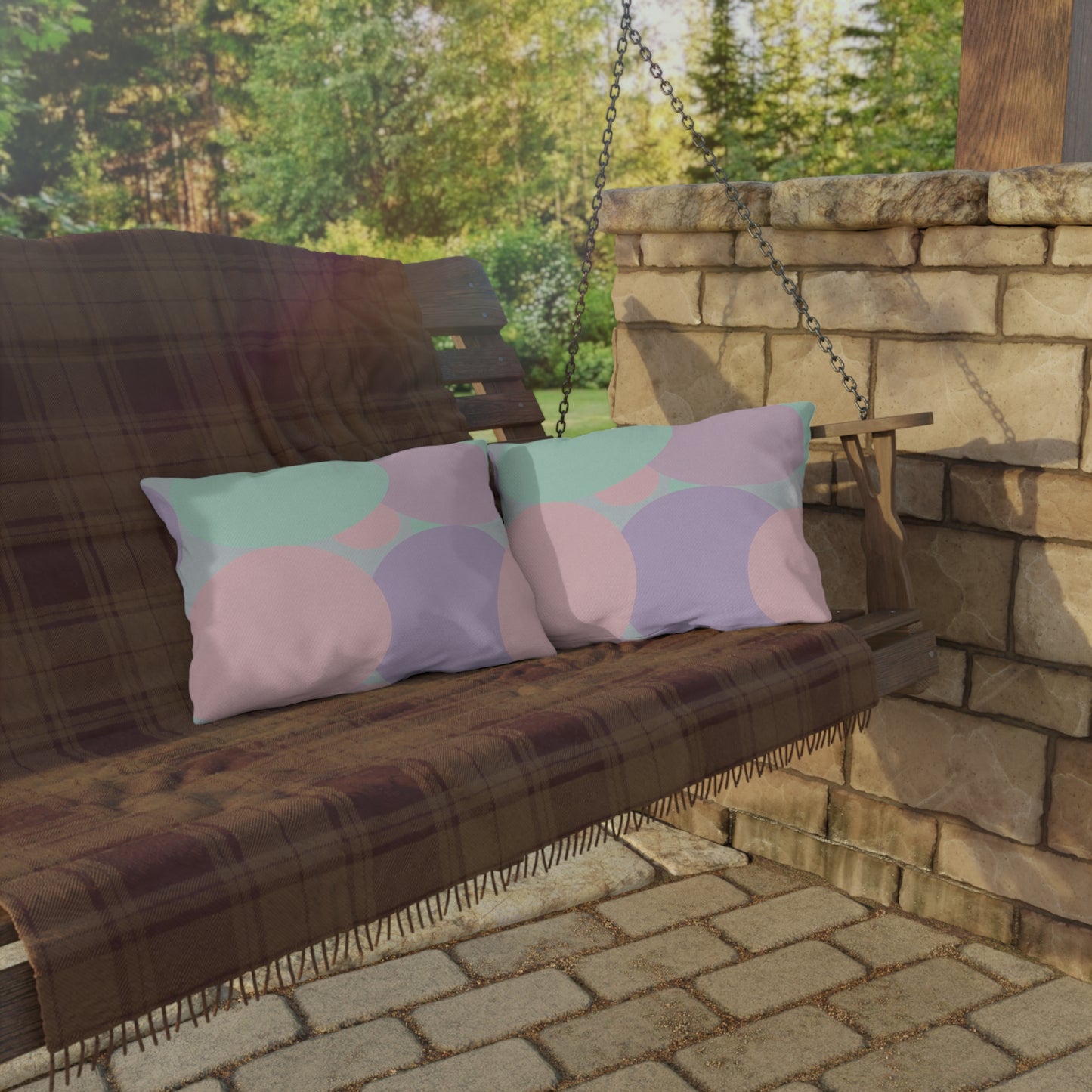 Pastel Peach and Soft Green Patches 20" x 14" Outdoor Pillow