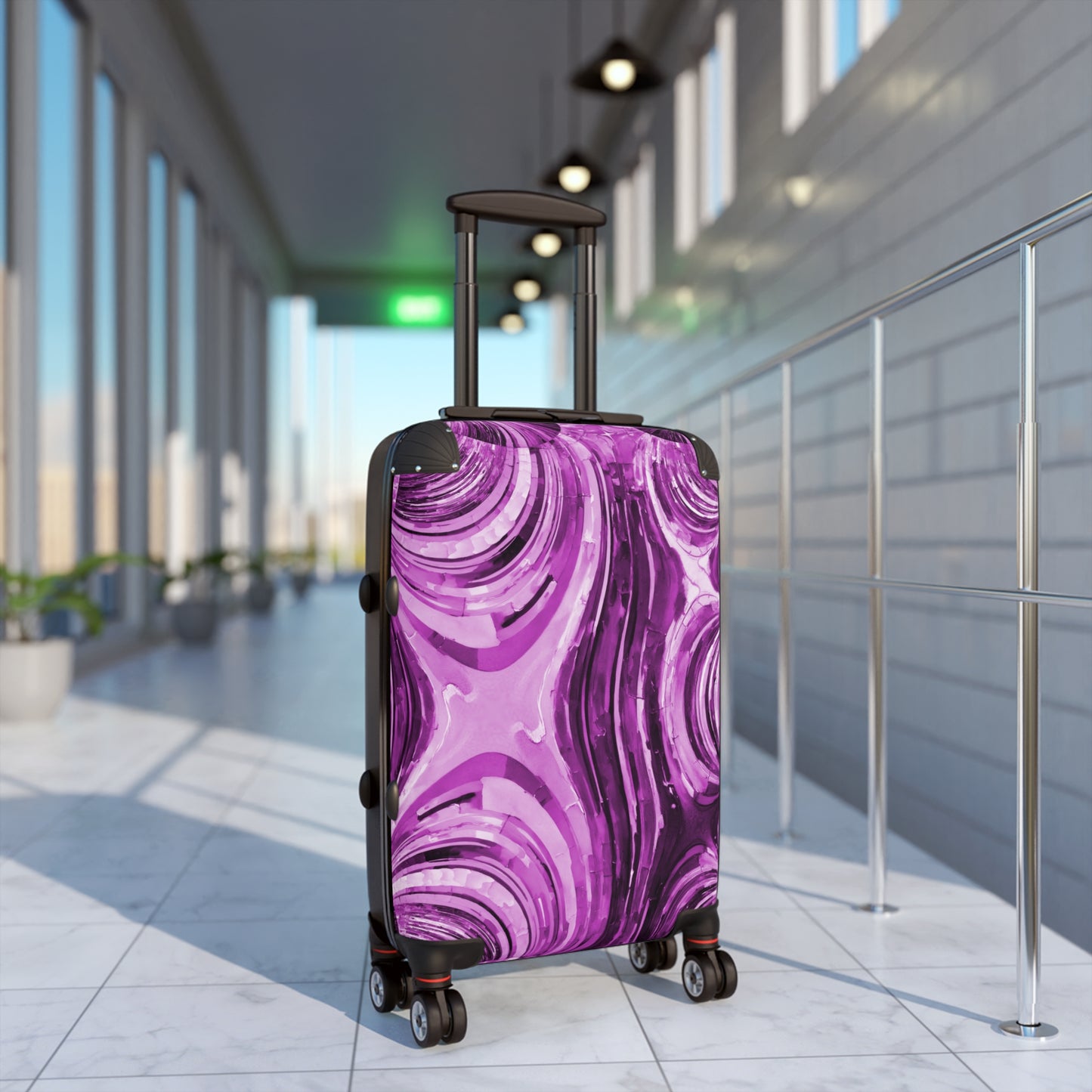 Uzi Spiral Powder Lavender Small Suitcase with built in lock, 4 double-wheels, telescopic handle, and ABS back hard-shell