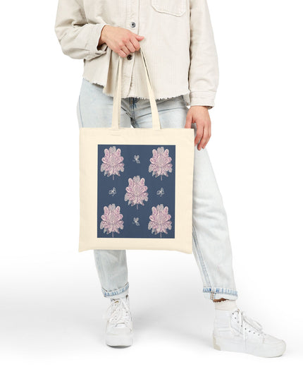 Purple White Floral Butterflies Cotton Canvas Tote Bag