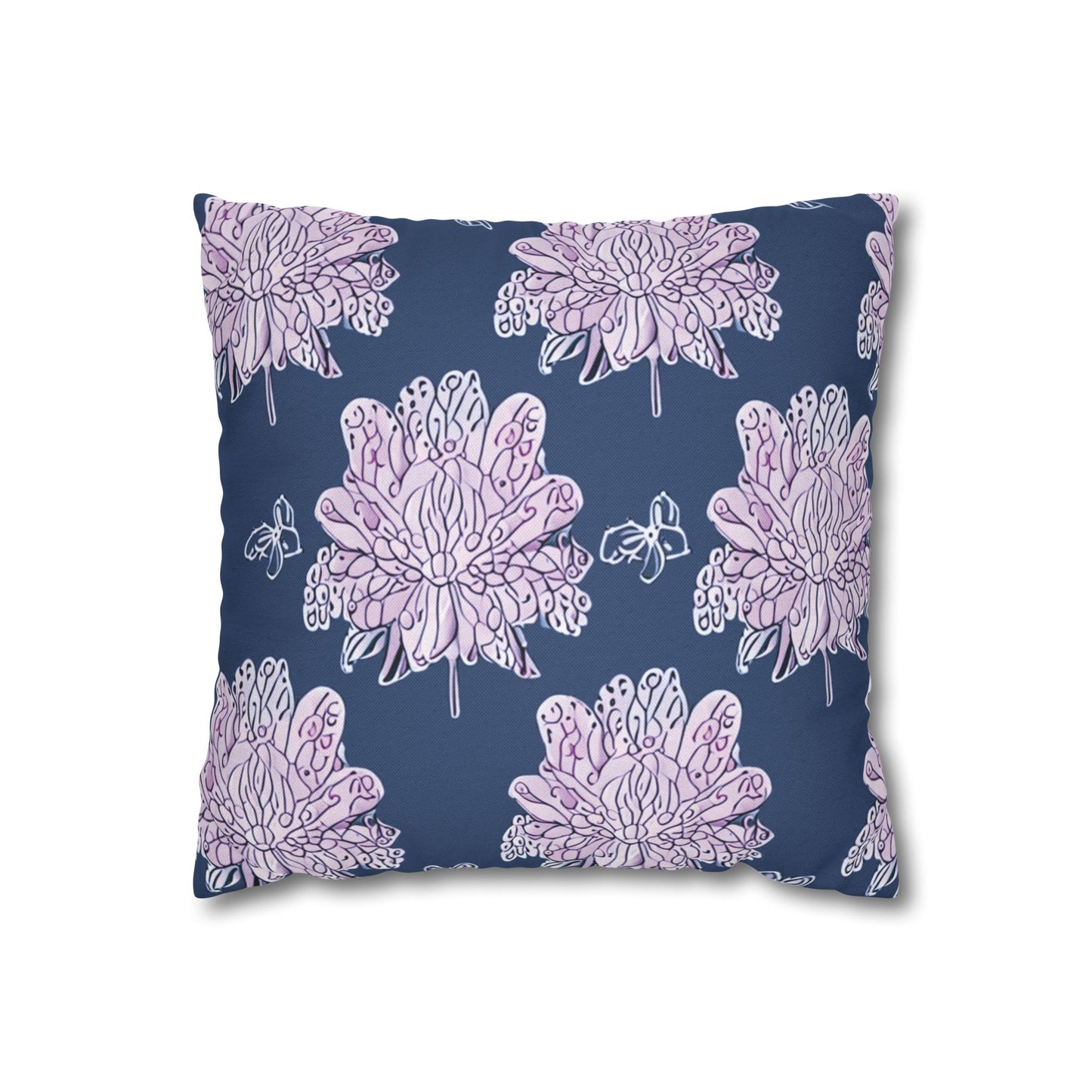 Purple White Floral Butterflies Spun Polyester Square Pillowcase, 14" x 14"
