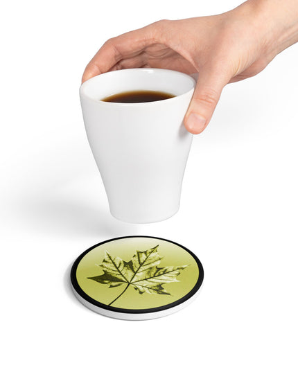Lemongrass Maple Leaf 4" x 4" Round Ceramic Coaster
