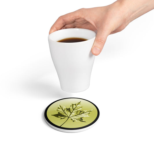 Lemongrass Maple Leaf 4" x 4" Round Ceramic Coaster