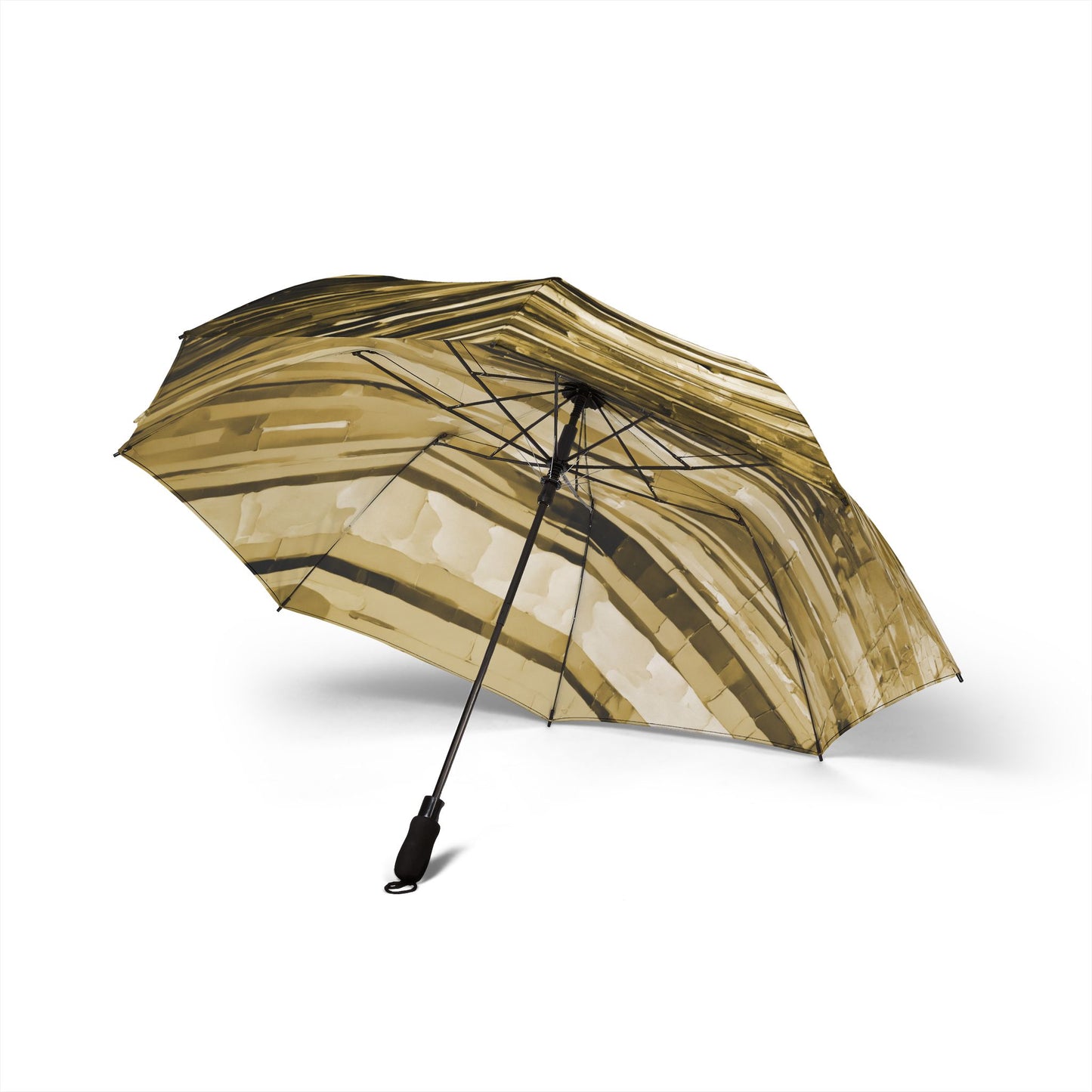 Striped Light Brown Foldable Umbrella - Compact & Chic