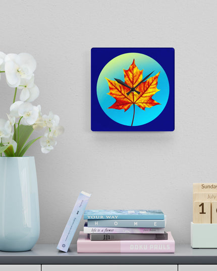 Alpha Maple Leaf Acrylic Wall Clock, Round or Square, 10.75" x 10.75"