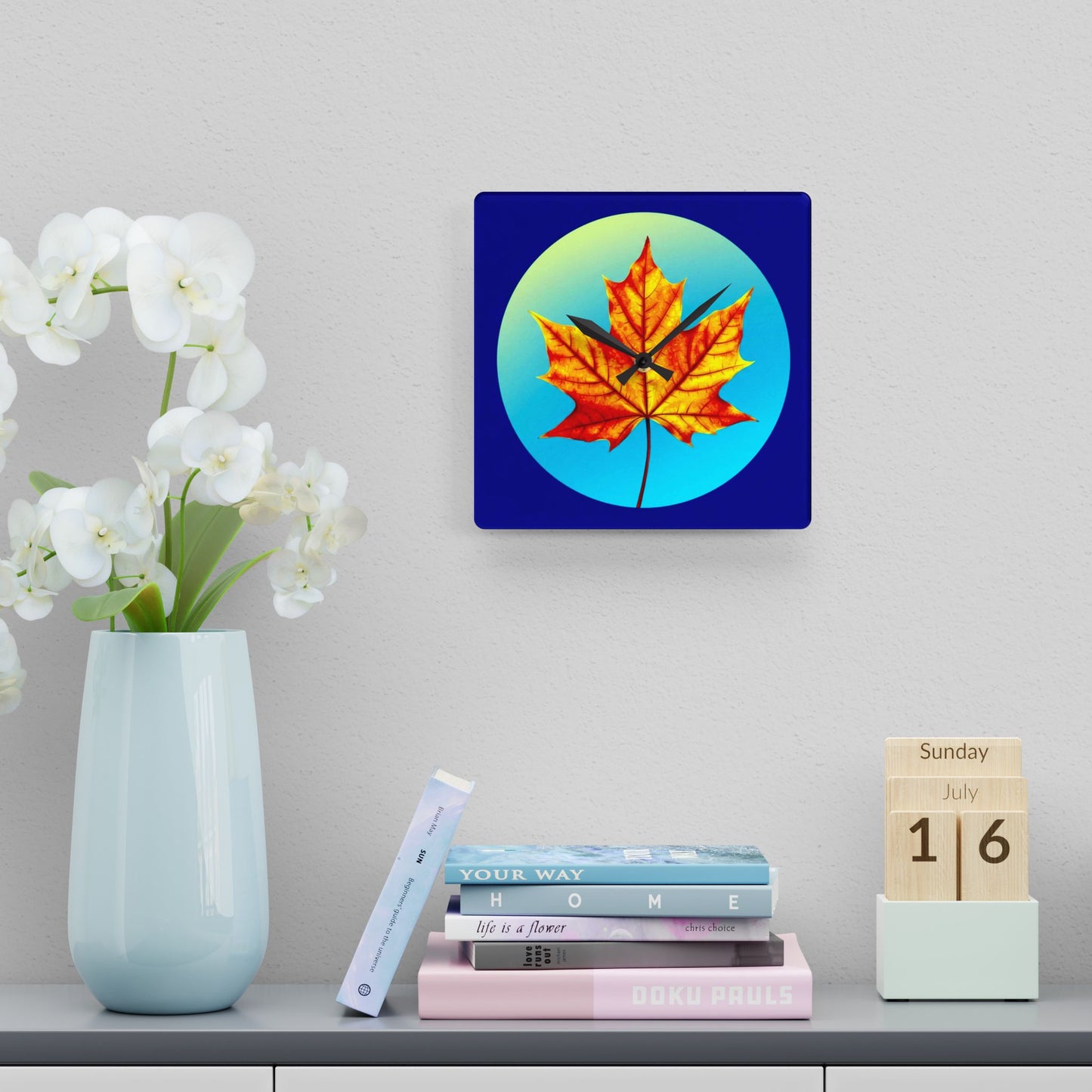 Alpha Maple Leaf Acrylic Wall Clock, Round or Square, 10.75" x 10.75"