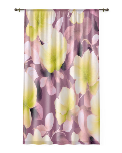 Lemon Blossom Floral Bunch Sheer Window Curtain, 50" x 84", partially transparent