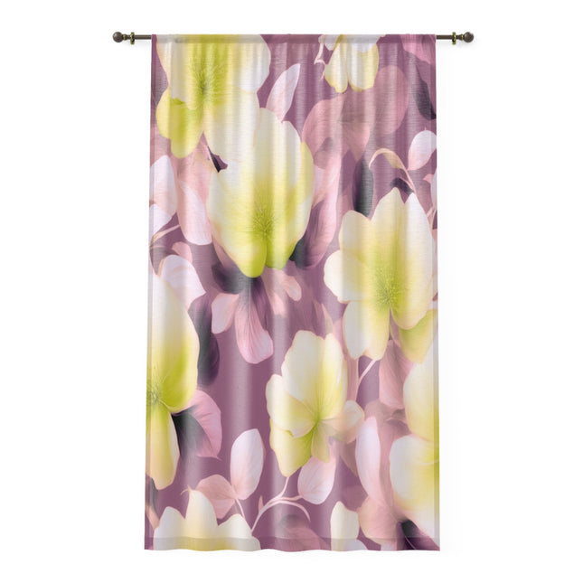 Lemon Blossom Floral Bunch Sheer Window Curtain, 50" x 84", partially transparent