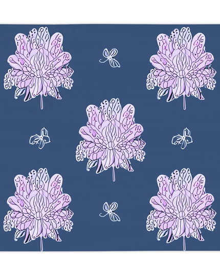 Purple White Floral Butterflies Tablecloth, 55" x 55"