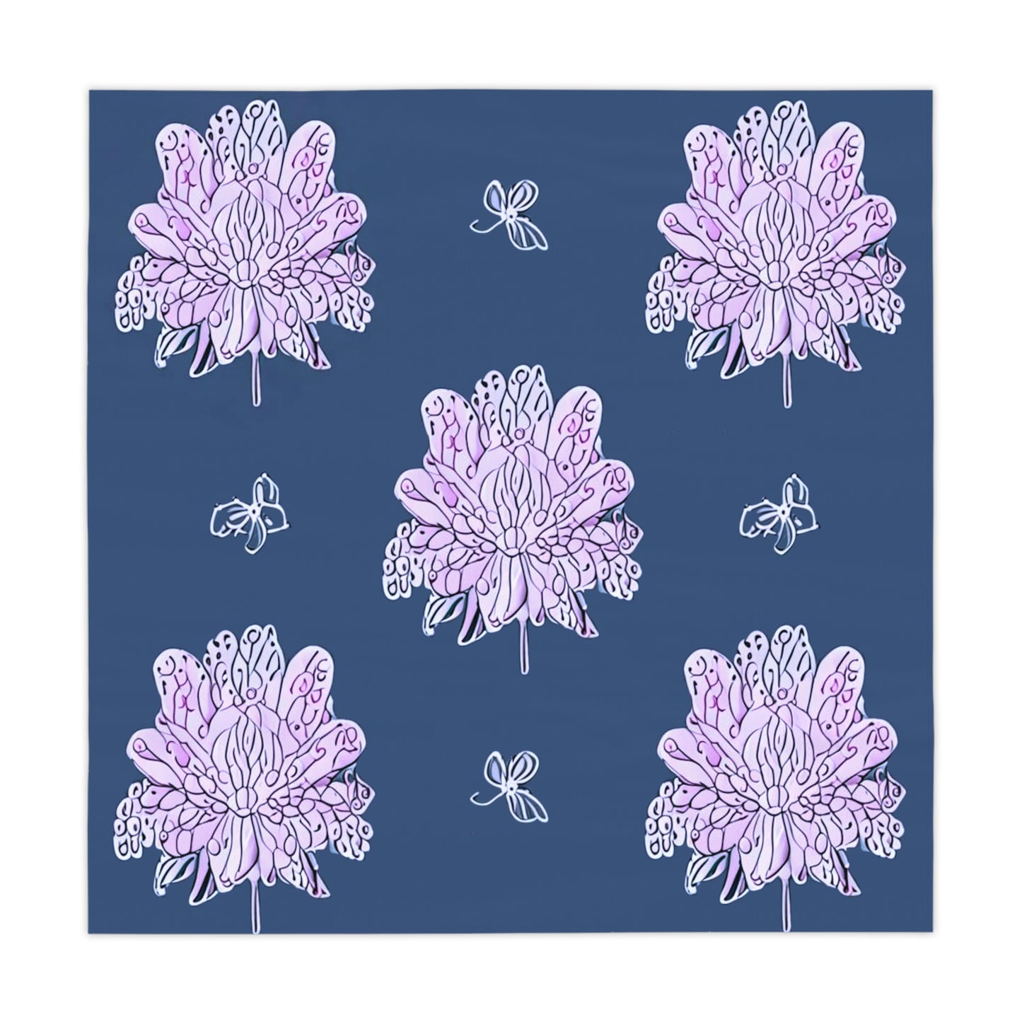 Purple White Floral Butterflies Tablecloth, 55" x 55"