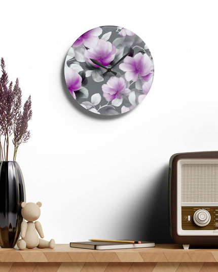 Purple Blossom Floral Bunch Acrylic Wall Clock, Round or Square, 10.75" x 10.75"