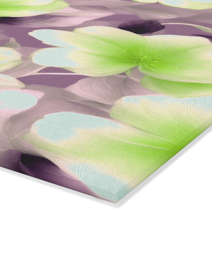 Lime Lavender Floral Bunch Glass Cutting Board, 8" x 11"