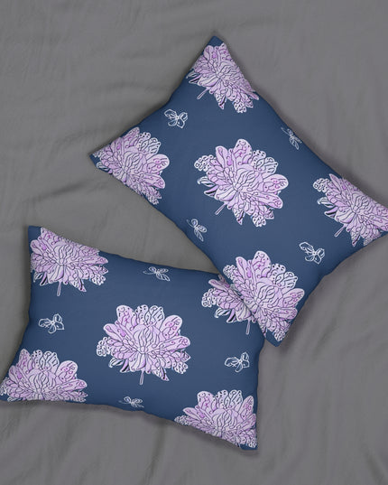 Purple White Floral Butterflies Spun Polyester Lumbar Pillow, 20" x 14"