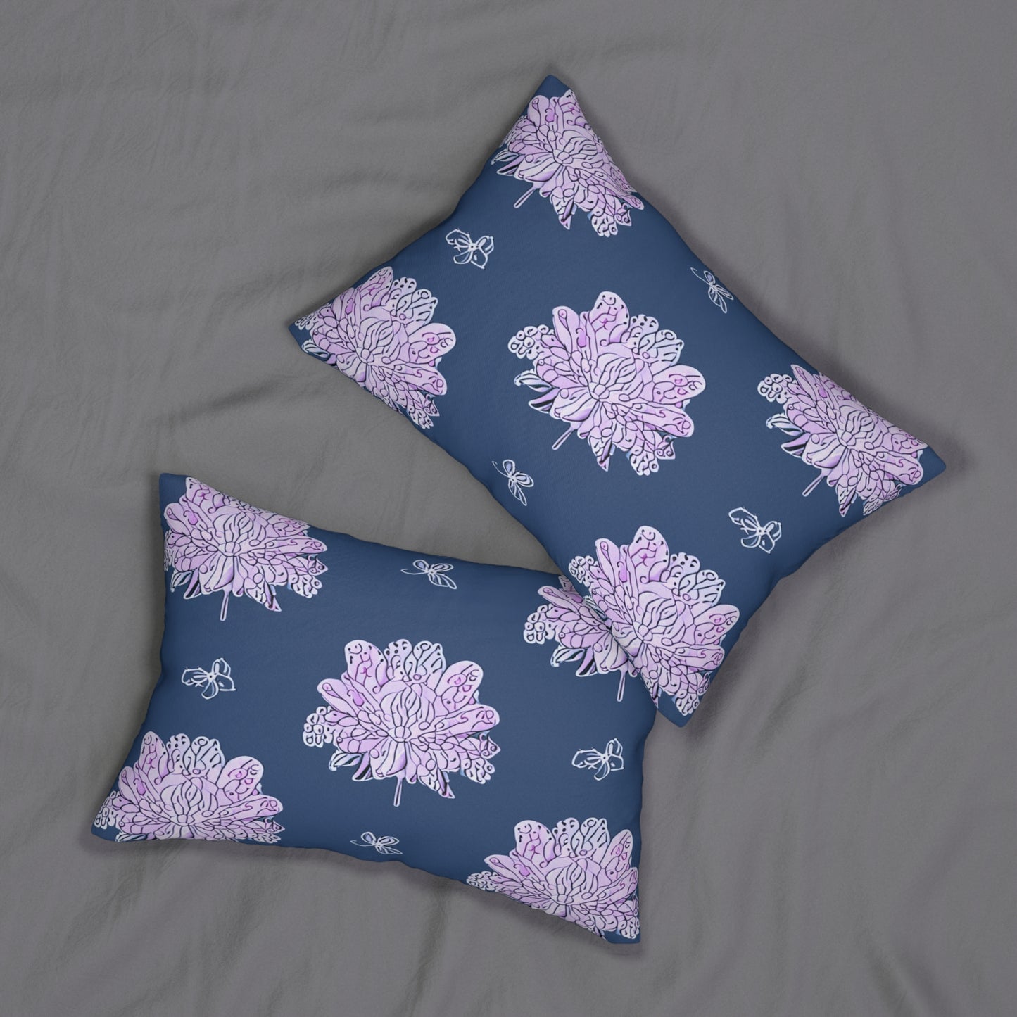 Purple White Floral Butterflies Spun Polyester Lumbar Pillow, 20" x 14"