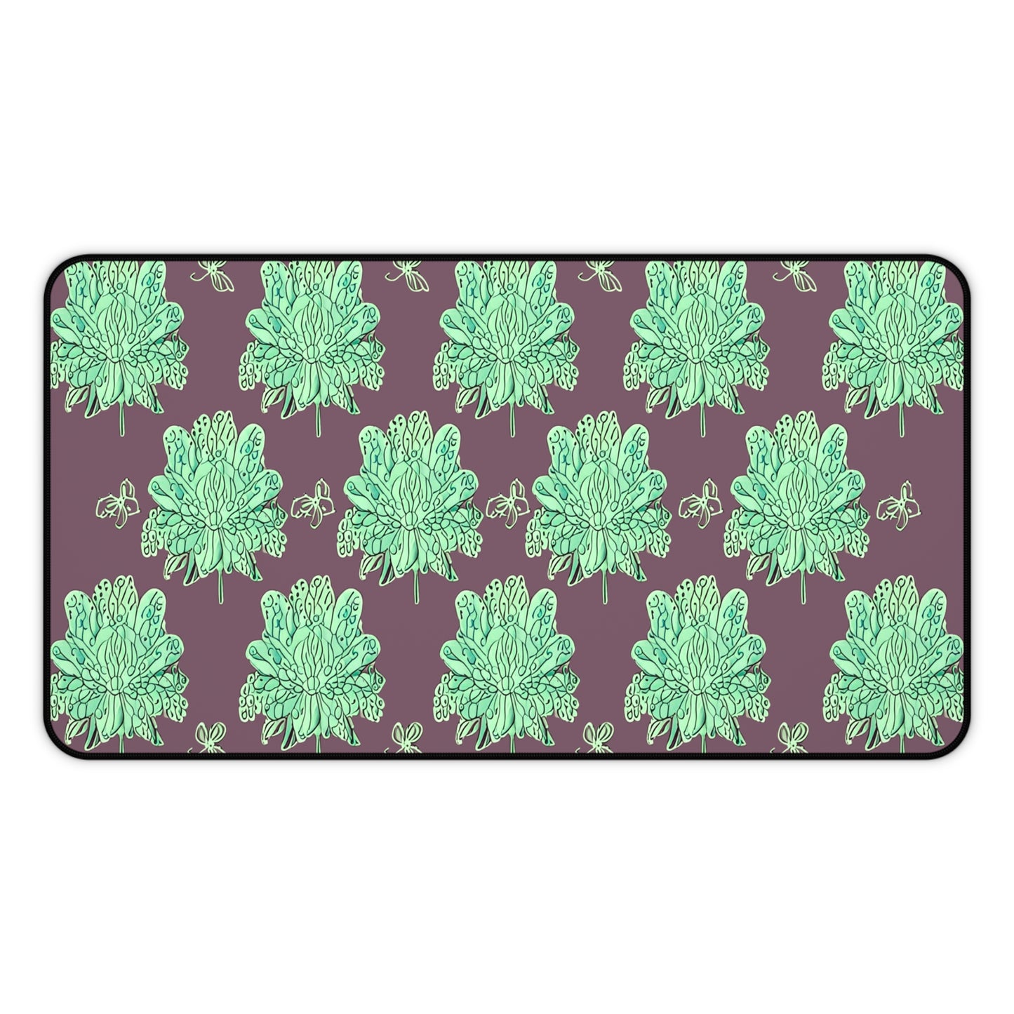 Mint Green Floral Butterflies 12" x 22" Desk Mat