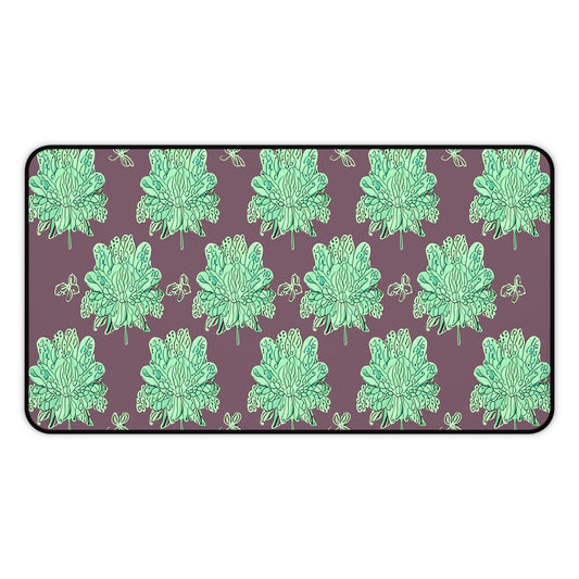 Mint Green Floral Butterflies 12" x 22" Desk Mat
