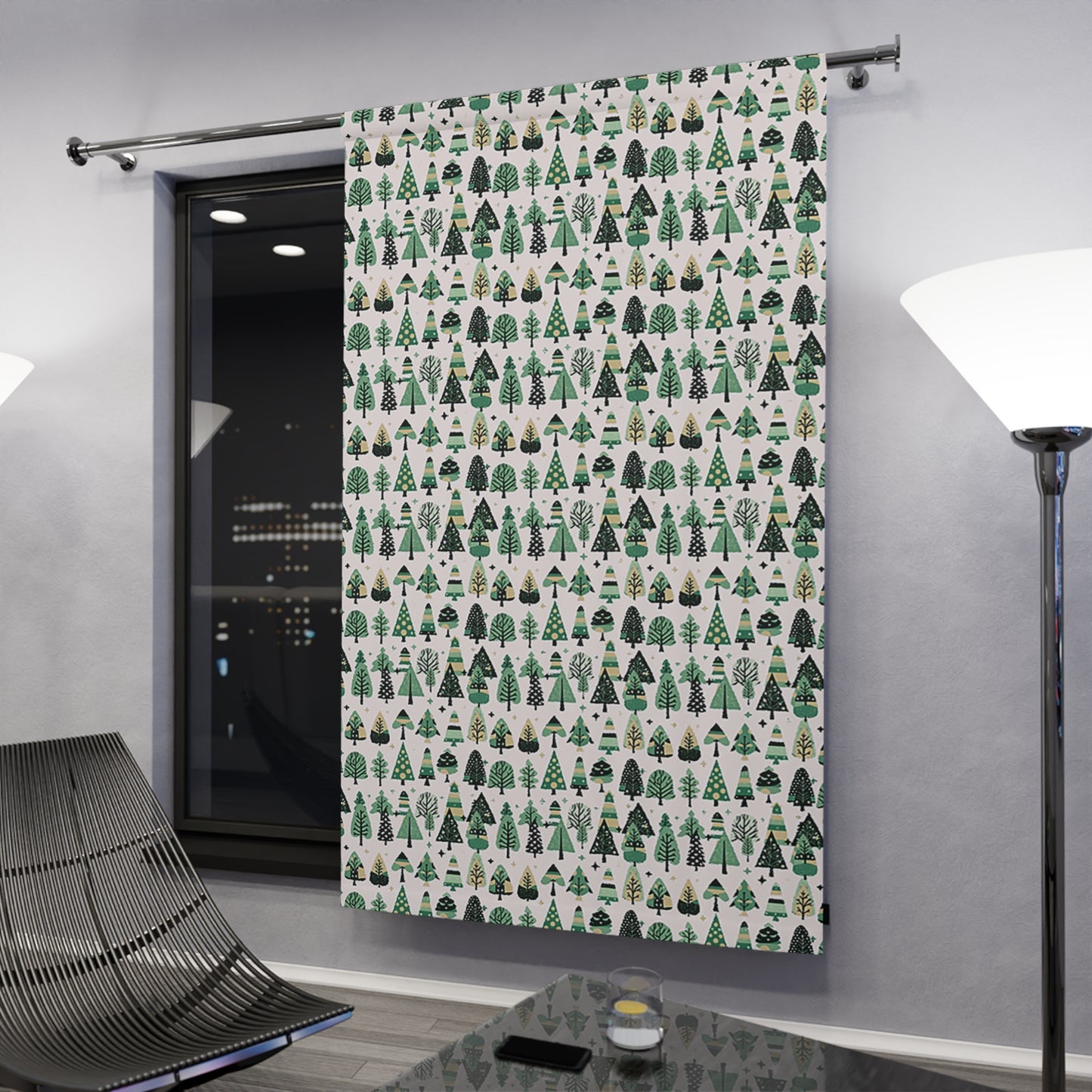 Mini Vintage Green Trees Window Curtain, 50" x  84", blackout