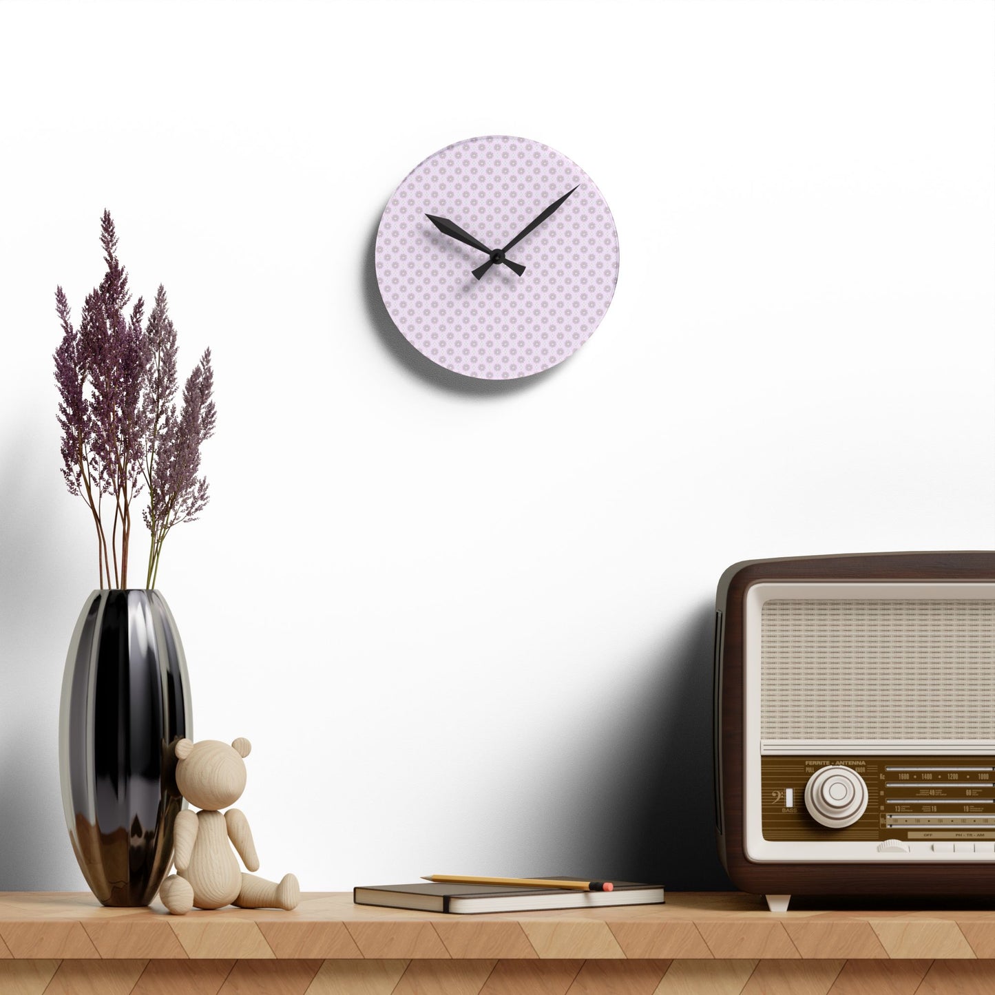 Pink Mornings Star-crossed Bodies Acrylic Round Wall Clock, 8" x 8"