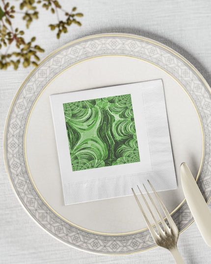 Uzi Spiral Mint Pastel White Coined Napkins, 4.8" x 4.8"