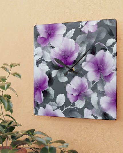 Purple Blossom Floral Bunch Acrylic Wall Clock, Round or Square, 10.75" x 10.75"