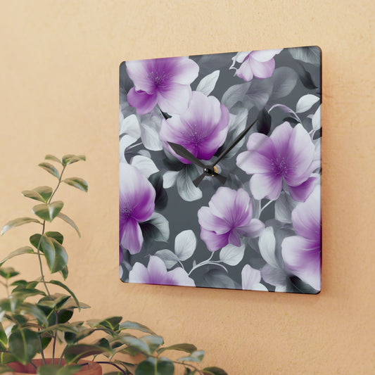 Purple Blossom Floral Bunch Acrylic Wall Clock, Round or Square, 10.75" x 10.75"