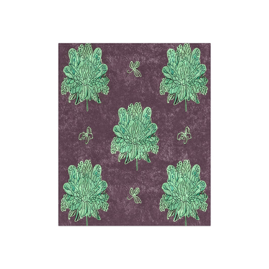 Mint Green Floral Butterflies 50" x 60" Crushed Velvet Blanket